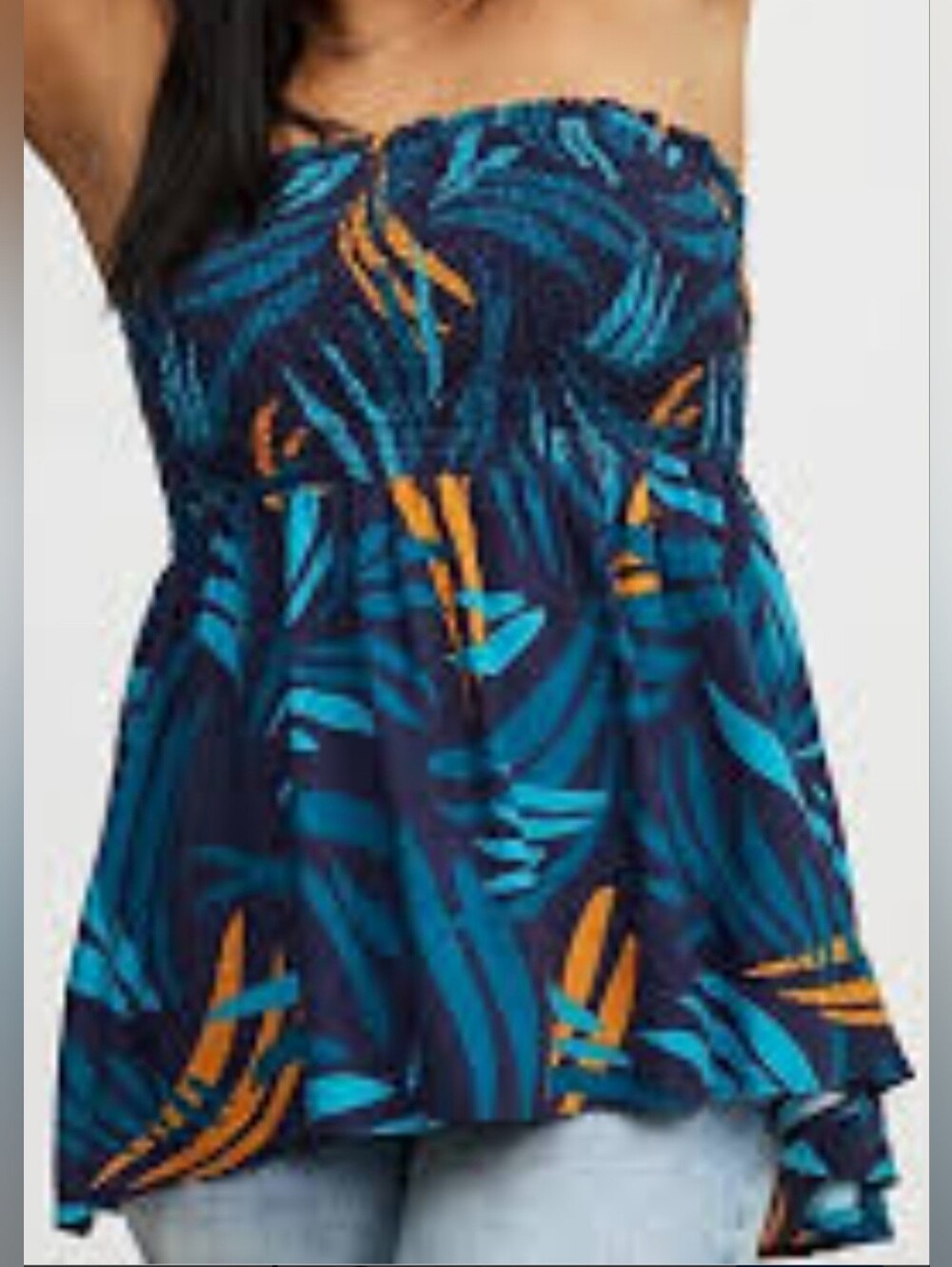 torrid Navy, Teal & Orange Tropical Smocked Midi Dress
